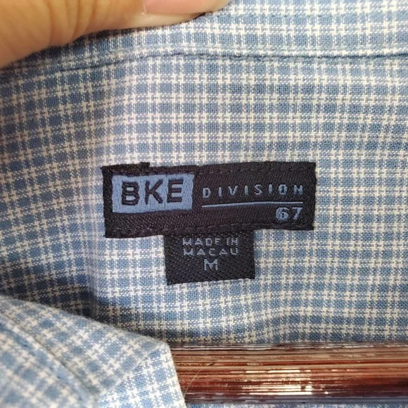Bke Division Blue White Checkered Casual Collared Button Front Shirt Mens Medium - Picture 4 of 9